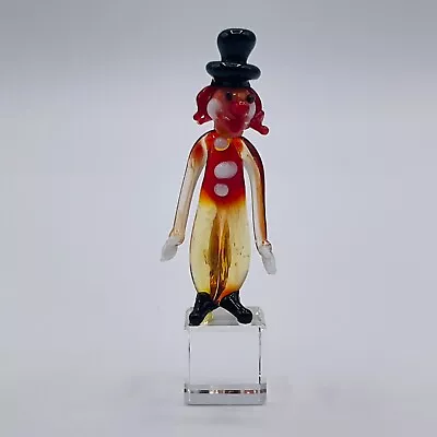 VTG Italian Glass Clown Murano Venetian Mini 2” Figurine Top Hat Circus Crystal • $68.74