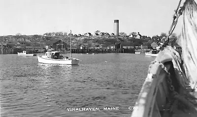 J15/ Vinalhaven Maine RPPC Postcard C1952 Harbor Boats Homes  54 • $17.25