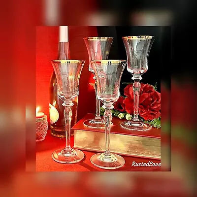 Mikasa Jamestown Wine Glasses With Gold Rim Vintage Crystal Glasses - Set Of 4 * • $112