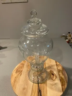 Vintage Apothecary Jar Clear Glass Footed Drug Store Pharmacy Bon Bon 13” EUC • $30