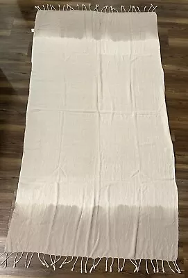 Turkish Bamboo Cotton Beach Towel Blanket Fringe Cream Taupe Lightweight Throw • $15.99