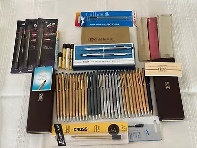 Large Lot Vintage 10/12/14GF CROSS PENS PENCILS Refills Cases Etc. • $34