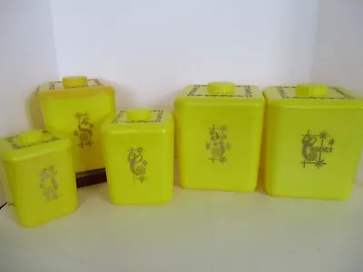 Vintage 1960's COLS Plastic Products 5 Yellow  & Gold Kitchen Canister Set • $54.99