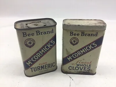 2) Vintage McCormicks Bee Brand Spice Tins Whole Cloves And Turmeric • $19.99