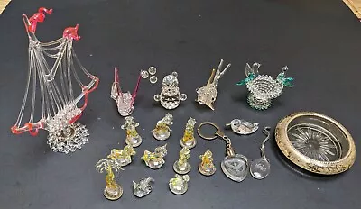 Vintage Crystal Glass Figurine Sculpture Lot Sterling Coaster  Animals Nativity • $40