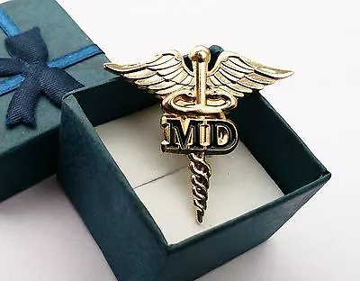 MD Golden CADUCEUS MEDICAL DOCTOR BADGE LAPEL PIN 1.5   GOLD PLATED* • $13.60