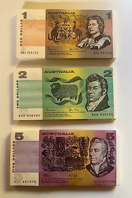 Australia $1 One $2 Two $5 Five NOTES -  ONE OF EACH NOTE Bank Bundle UNC • $54.99