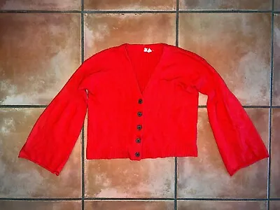 Moth Anthropologie Red Bell Sleeved Cardigan Cardi Sweater Women Button Front S • $15.40