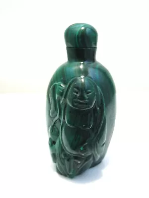 Vintage Chinese Carved Malachite Stone Snuff Bottle - Buddha Image • $12.34