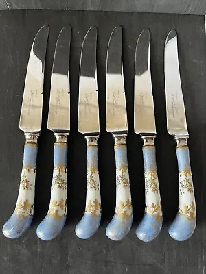 VTG AE Lewis & Co Blue Porcelain Handle Stainless Steel Sheffield Eng. Knives 6 • $70