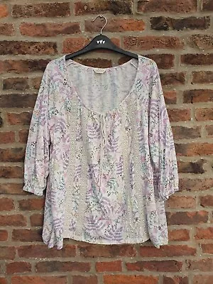 M&S Indigo Tunic Top Size Uk22 White Floral Lilac Scoop Neck  • £9.99