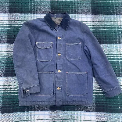 VTG 70s Mens Wrangler Denim Chore Coat Blue Bell Barn Work Jacket 42 L USA • $45