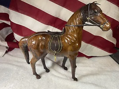 Vintage Horse Sculpture Leather Wrapped Equestrian 17  • $40
