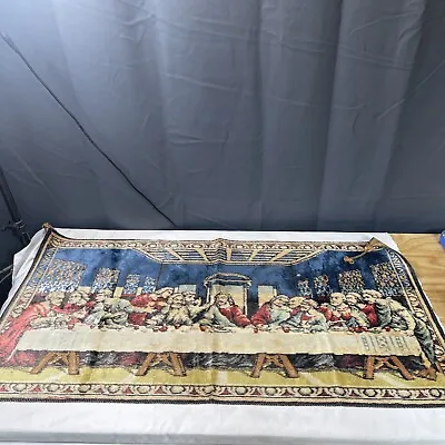 Vintage Tapestry Catholic Christian Faith Jesus Last Supper 38 X 20 Inch Italy • $39.99