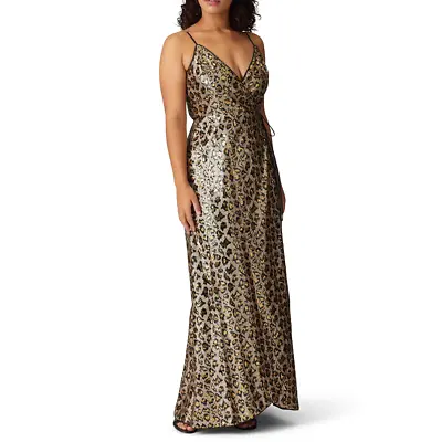 AIDAN BY AIDAN MATTOX Leopard Sequin Wrap Dress Size 0 Gold Black Sleeveless • $90