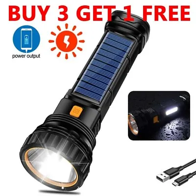 Led Solar Tactical Flashlight Rechargeable Light Camping Torch Lantern Outdoor • $8.99