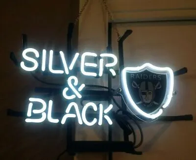 $85.89 • Buy Las Vegas Raiders Black And Silver Neon Light Sign 14 X10  Beer Lamp Cave Gift