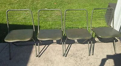 Vintage Mid Century Mod Folding Chairs Metal Wire Green Set Of 4 • $179.99