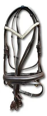 $42.29 • Buy Leather Bridle Snaffle With V-Shaped  3 Row Pearl  Browband With Reins