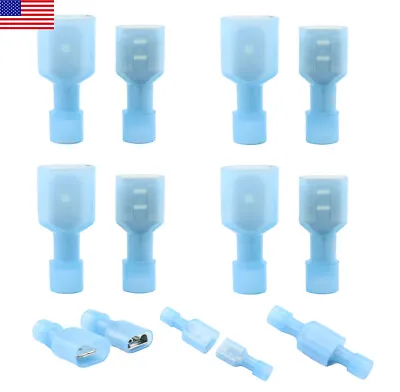 100pcs Blue Male Female Insulated Wire Terminal Spade Crimp Connectors 16-14AWG • $7.99