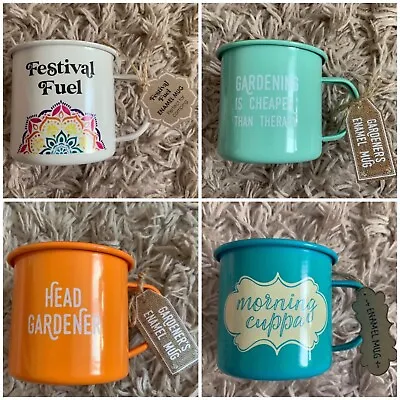 Novelty Retro Enamel Tin Mugs Cups For Picnic Camping Gardening Indoor Outdoor • £7.99