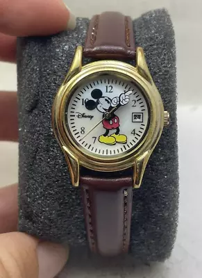 Women's Disney Mickey Mouse Analog Fashion Watch Brown Leather Strap Mk1033-r2 • $3.25