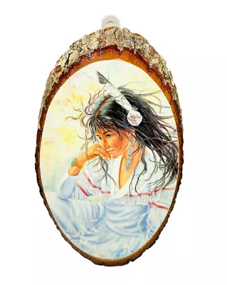 VINTAGE -8x6 ( Wood Slab Wall Picture Plaque ) Home/Cabin Decor -Indian Princess • $26.99