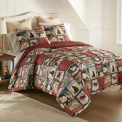 Donna Sharp The Great Outdoors KING Comforter Set Lodge Cabin Red & Bear Pillow • $94.95