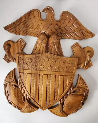 Vintage  US Navy  Eagle Crest Carved Wood Wall Plaque 13 Star • $39.99