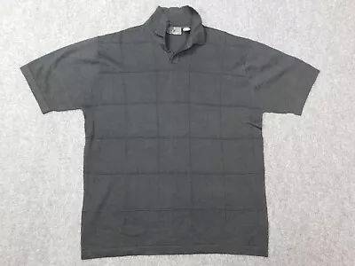 J Ferrar Polo Mens Medium Black Short Sleeve Ramie Windopaned Front Knit Casual • $12.95