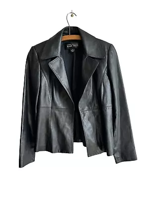 Linda Allard Ellen Tracy Genuine Leather Jacket Black Size 6 Y2K Style • $80