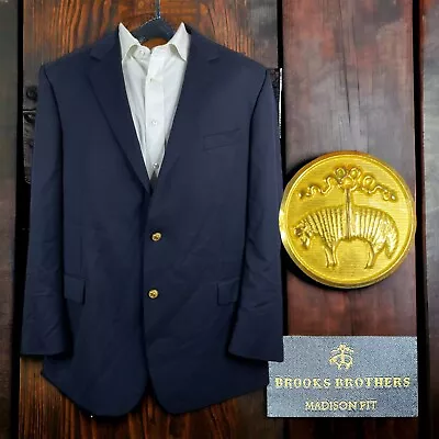 Brooks Brothers Madison Blazer Mens 48L Navy Gold Buttons • $59.40