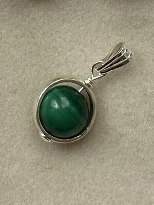 Natural Malachite Gemstone Sphere 925 Sterling Silver Pendant • £9.30