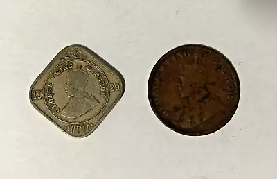 2 Pieces India Coins 2 Annas Year 1929 1/4 Anna Year 1913 Fine Conditions • $12