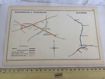 Ellesmere Marchwiel Glazebrook Partington Manchester Ship Canal Railway Map 1903 • £7.75