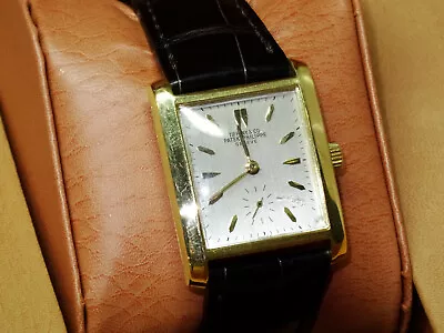  1950s PATEK PHILIPPE 18k Gold Tank Watch Ref. 2530 Patek Box Band & Buckle • £10211.76