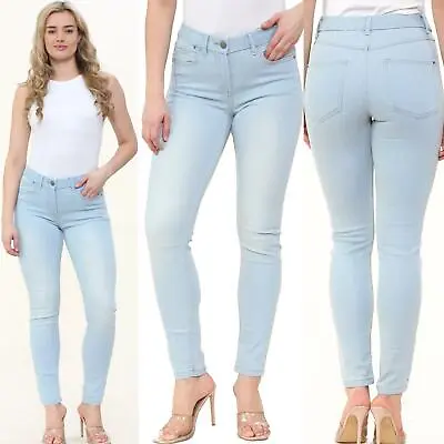 EX M&S Womens Denim Jeggings Ladies Skinny Fit Light Blue Stretch Jeans Pants • £12.99