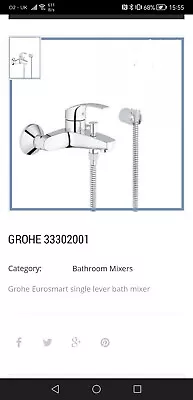£50 • Buy Grohe Eurosmart Single Lever Bath Mixer Set 33302001 (comes Without Shower Head)