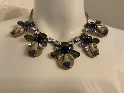 J. Crew Necklace Gold Blue Multicolor Crystal  Statement Chunky Necklace • $24