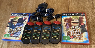 $39 • Buy BUZZ PlayStation 2 PS2 Bundle With Controllers & 2x Games Big Quiz & Music