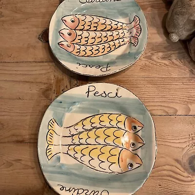 VIETRI Pesci Sardine Salad Plates  Orange/Yellow/Green W/Crazing-8.75”-2 • $19.99