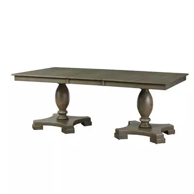 Bowery Hill Dining Table With Double Pedestal And Extension Leaf In Gray Oak • $726.20