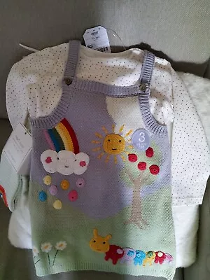 Next Girls Knitted Pinafore Dress With Bodysuit & Tights 12-18 Months Rainbow • £21.99