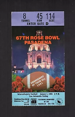 1981 ROSE BOWL Football Ticket Stub Michigan 23 Vs Washington 6 | B Woolfolk MVP • $24