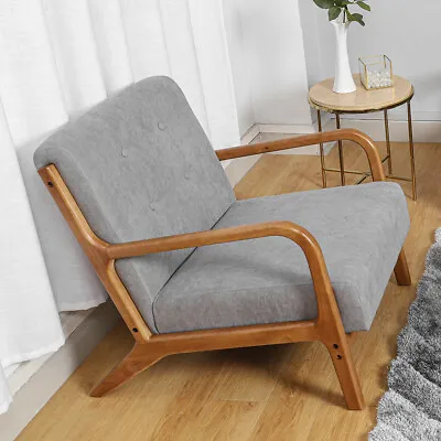 Mid-Century Modern Solid Wood Arm Chair Fabric Upholstered Armchair Button Back • £119.95