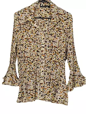 Essentials By Milano Women's Button Up Crinkle Fabric Blouse Top XL • $19.85