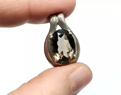 Kabana Signed KBN Sterling Silver 925 Faceted Smoky Quartz Stone Oval Pendant • $18.99