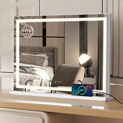 Vanity Makeup Mirror Hollywood Mirror W/ 3 Lights LED Dimmable Tabletop USB Port • $109.99