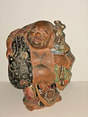 Antique Kutani Hotei Buddah Statue 7”japaanese Moriage Lucky Gods Buddah 9” Tall • $220