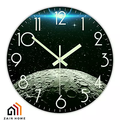 Earth & Moon Luminous Printed LED Wall Clock Decor Glow In The Dark Universal • $45